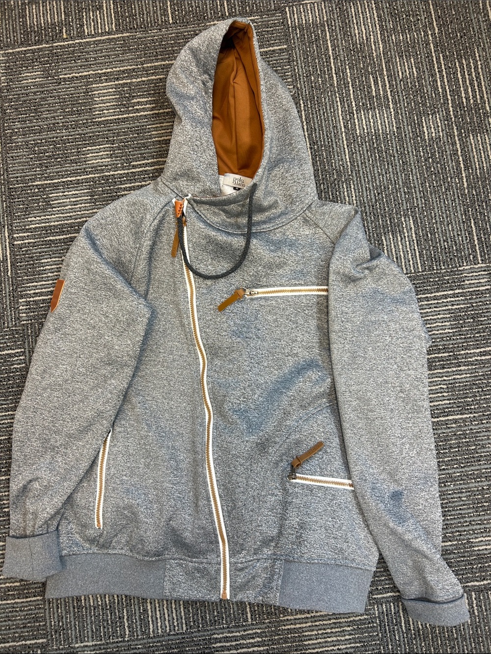 Men's Heather Gray Zip-Up Hoodie with Tan Contrast Hooding